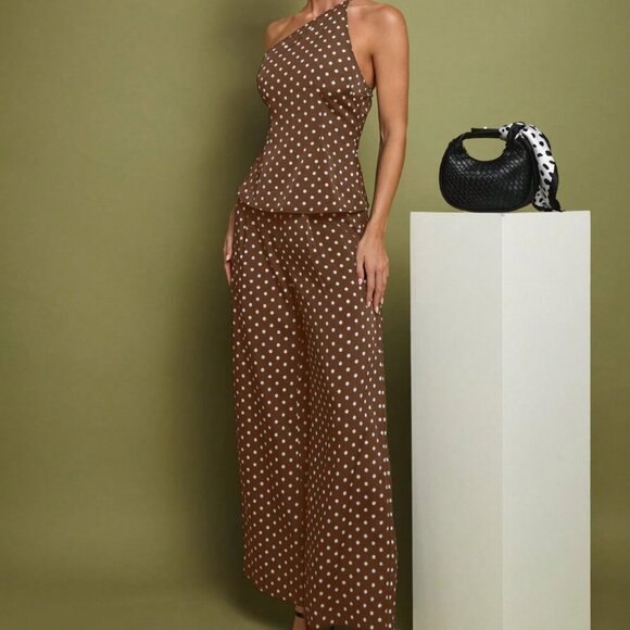 Casual Women's Polka Dot Print  top and pants Two Pieces Set - Picture 3 of 7